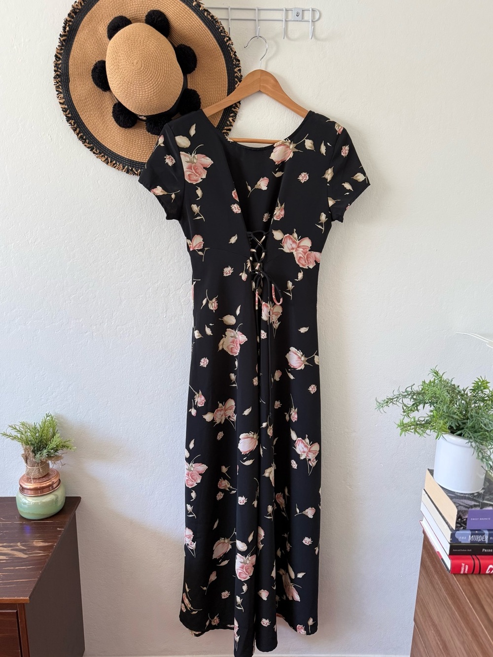Vintage 90’s Decked Out Black Floral Maxi Dress SZ 5/6 Boho Whimsigoth - Picture 2 of 14